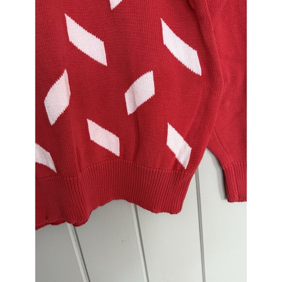 Men's Vtg Pringle Of Scotland Sweater L Large 100% Cotton Red White Geometric - Picture 5 of 8